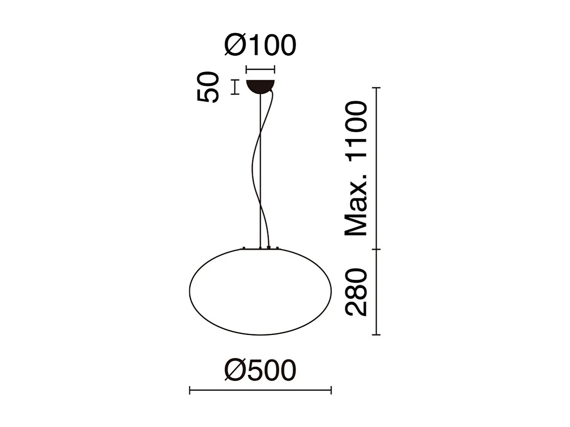 FLAKE moderne stijl plafondlamp - H. 110 cm x D. ø50 cm - E27 15W - kabel 3 meter - IP40 - staal en zwart