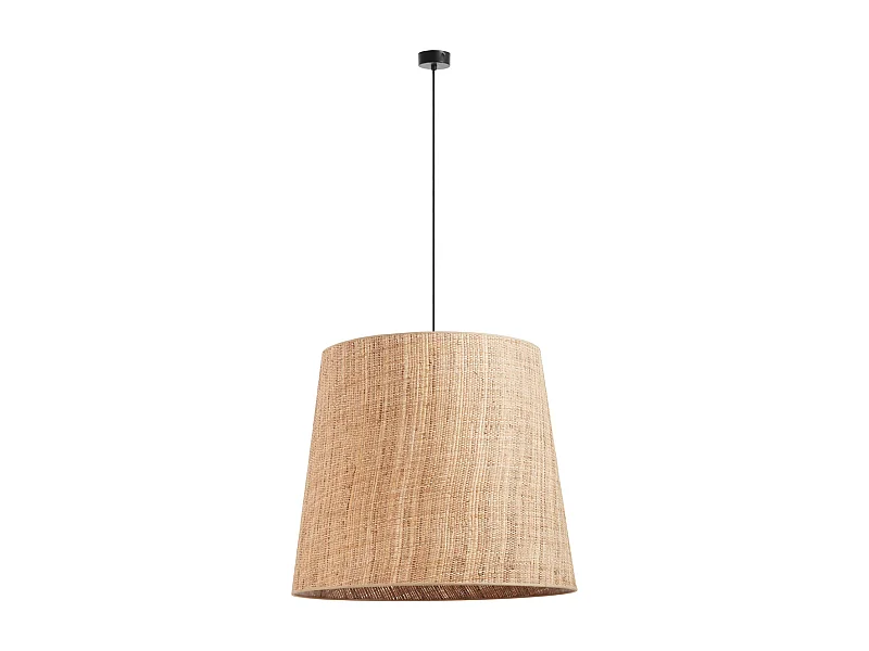 Lampada da Soffitto Moderna Th.ais-h.130cm x d.ø 70cm-e27 15w-ip20-acciaio e rafia di bali