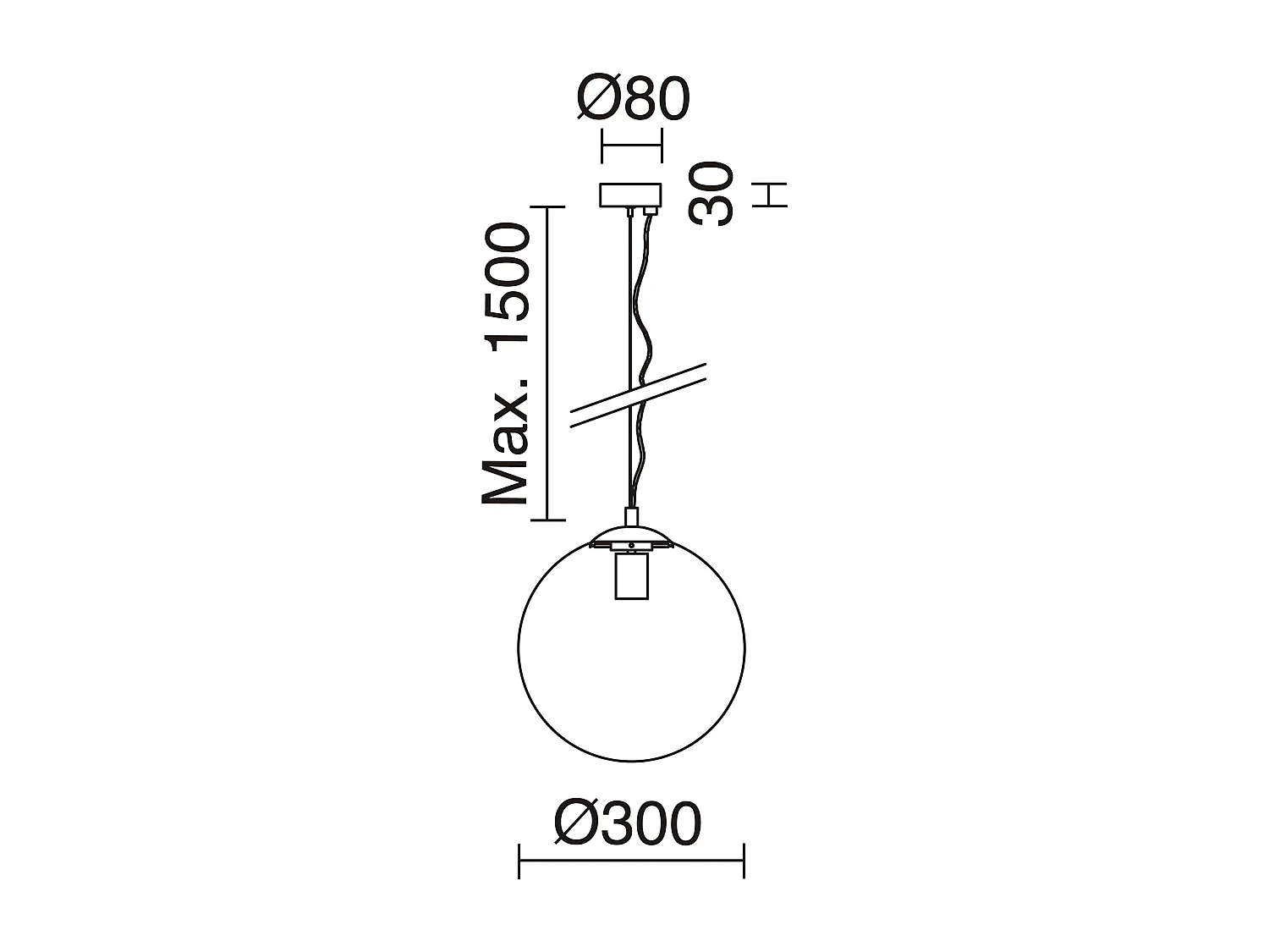 OXY plafondlamp klassieke en tijdloze stijl - D.ø30 cm x H. 150 cm - E27 40W - transparante bol ø30 cm - staal en chroom
