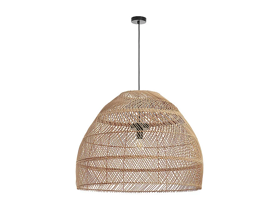 VIETNAM Plafondlamp in Scandinavische stijl - D. 80 x H. 130 cm - staal en natuurlijke vezels - zwart en donker vlechtwerk - IP20- E27 - 15W - buiten