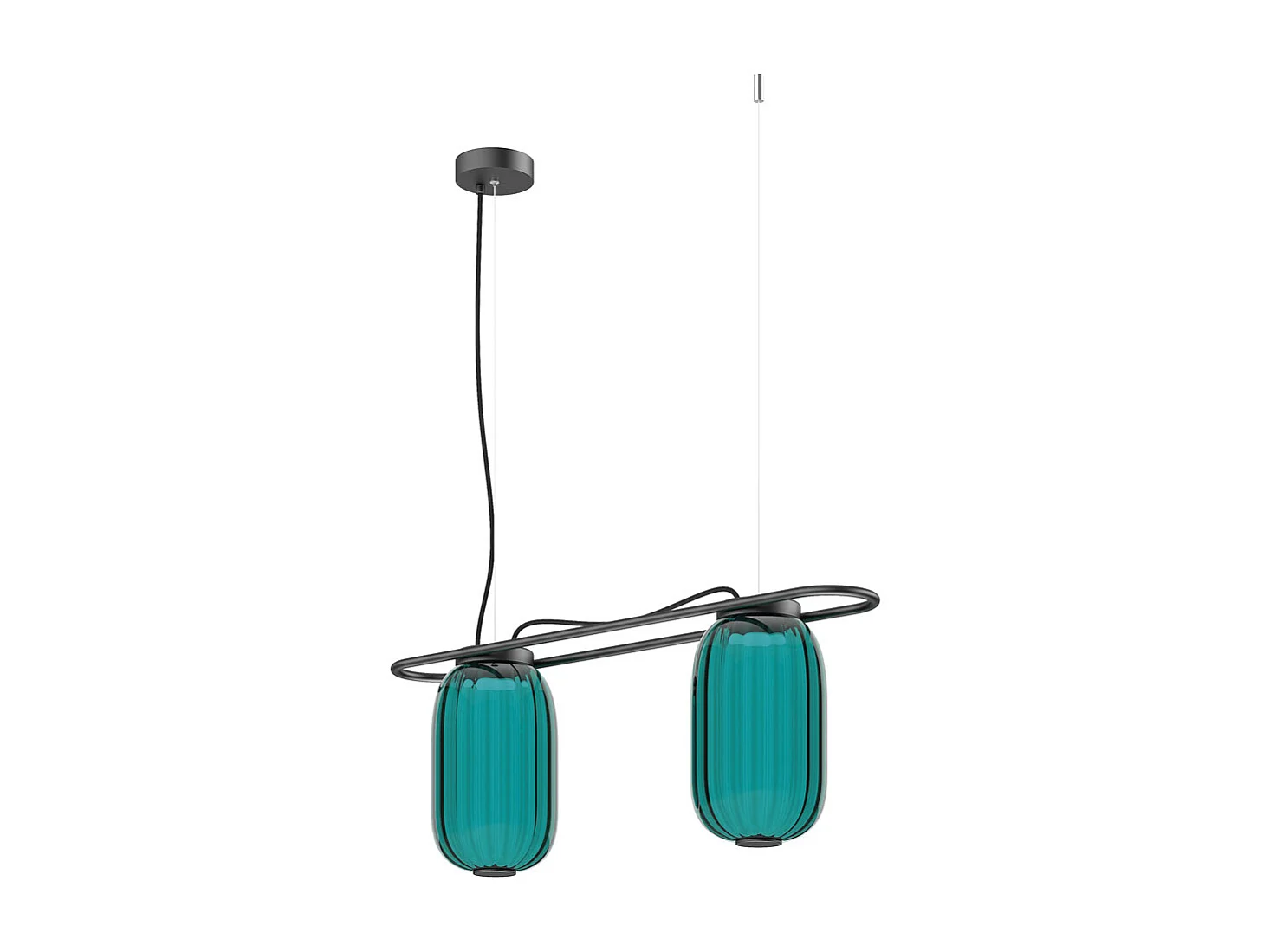 KRISTA klassieke stijl plafondlamp - 2x LED SMD AC 10W - 1660lm en 2700K - glazen kap ø16,3 cm x H 130 cm - Staal en blauw - IP20