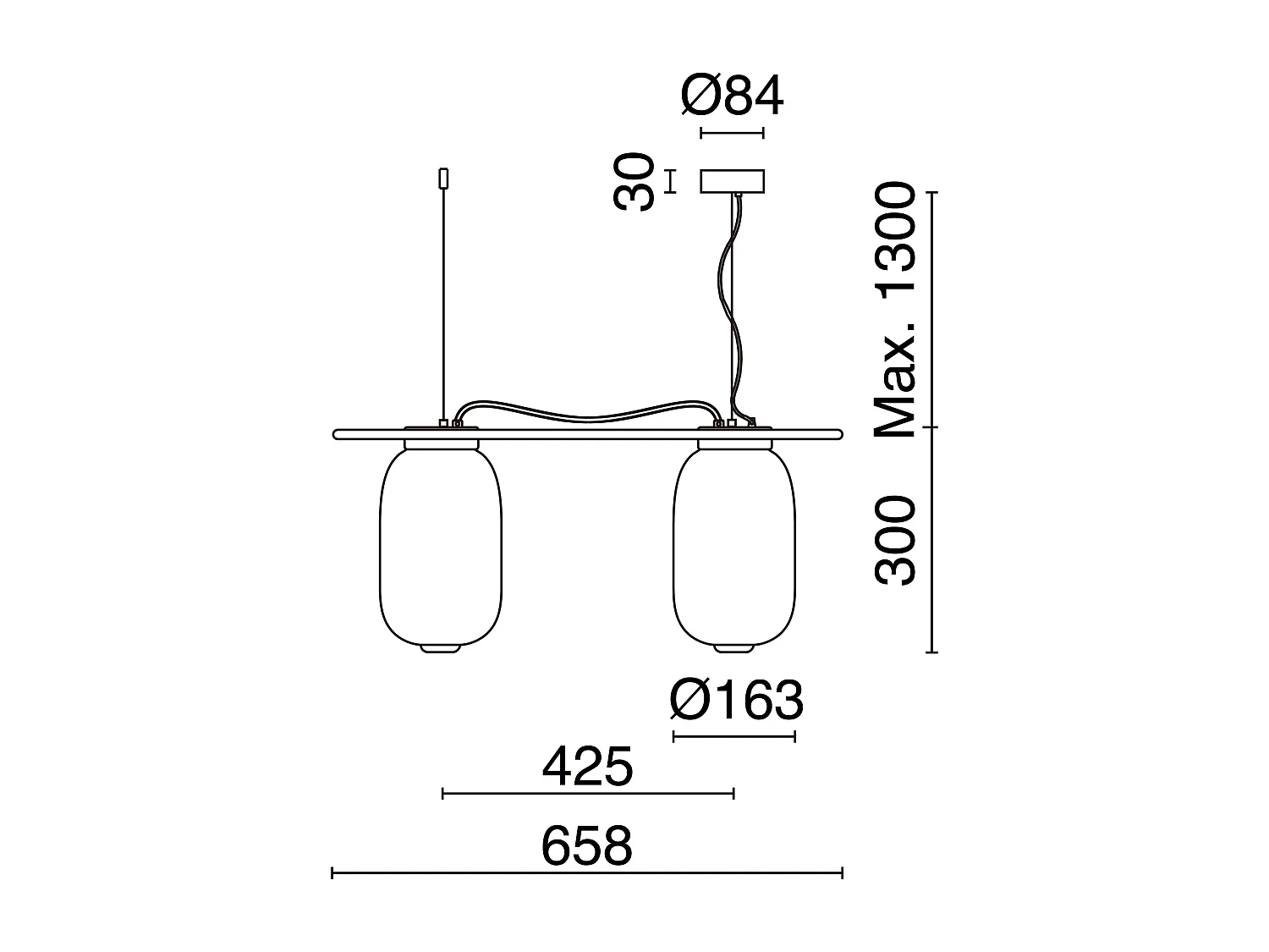 KRISTA klassieke stijl plafondlamp - 2x LED SMD AC 10W - 1660lm en 2700K - glazen kap ø16,3 cm x H 130 cm - Staal en blauw - IP20