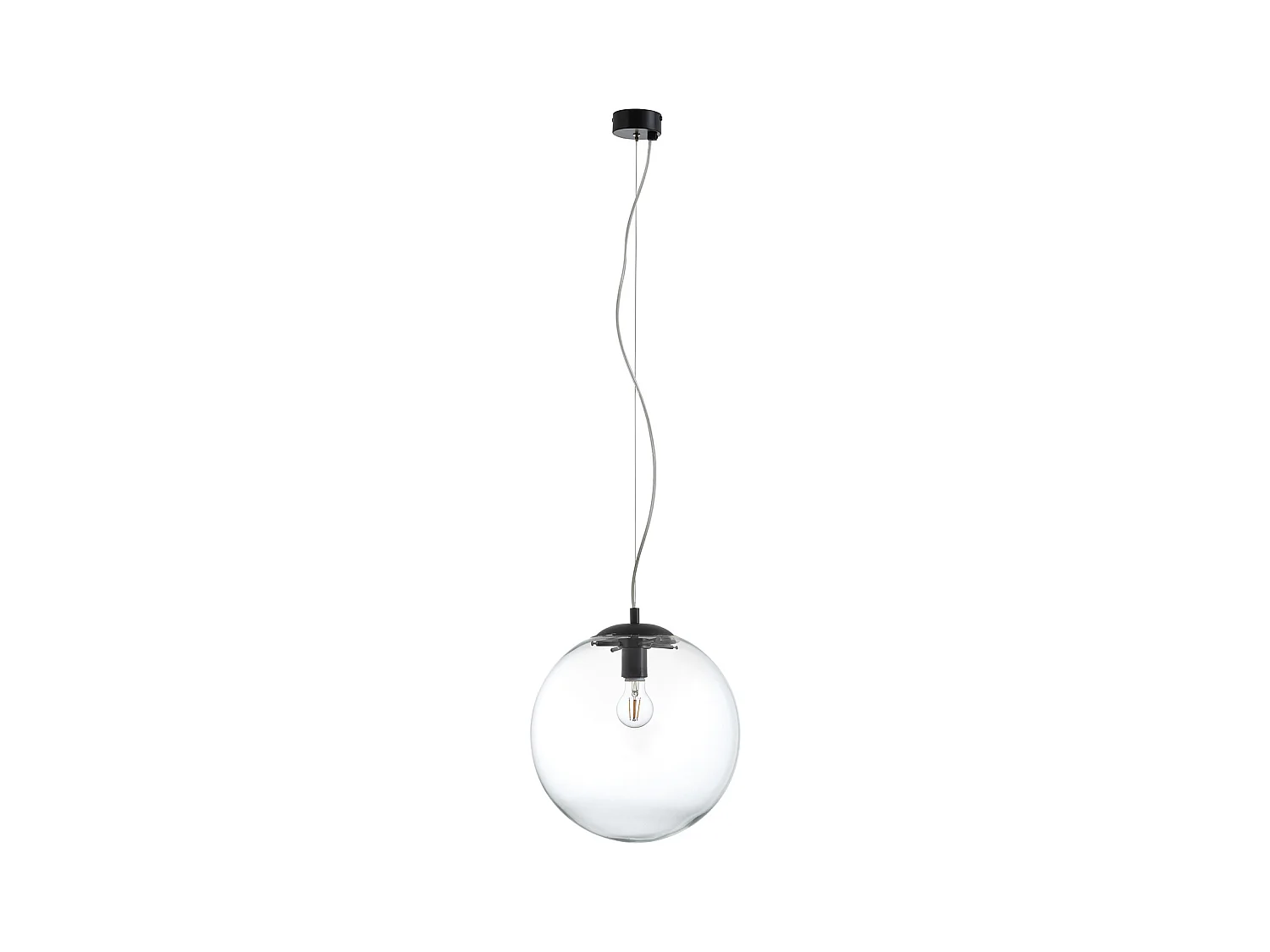 OXY plafondlamp klassieke en tijdloze stijl - D.ø30 cm x H. 150 cm - E27 40W - transparante bol ø30 cm - staal en zwart