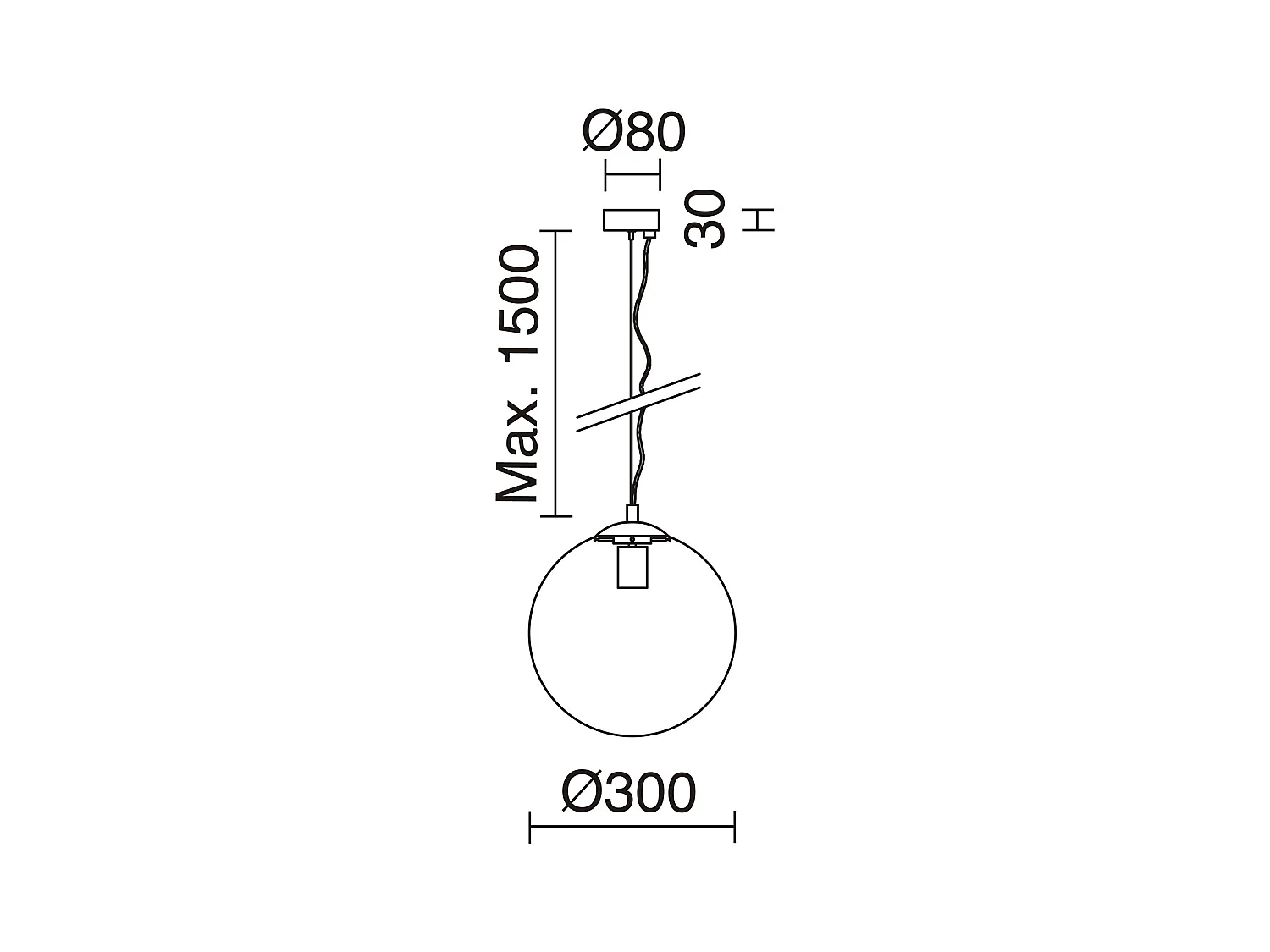 OXY Deckenleuchte im klassischen und zeitlosen Stil – D.ø30 cm x H. 150 cm – E27 40W – transparente Kugel ø30 cm – Stahl und Schwarz