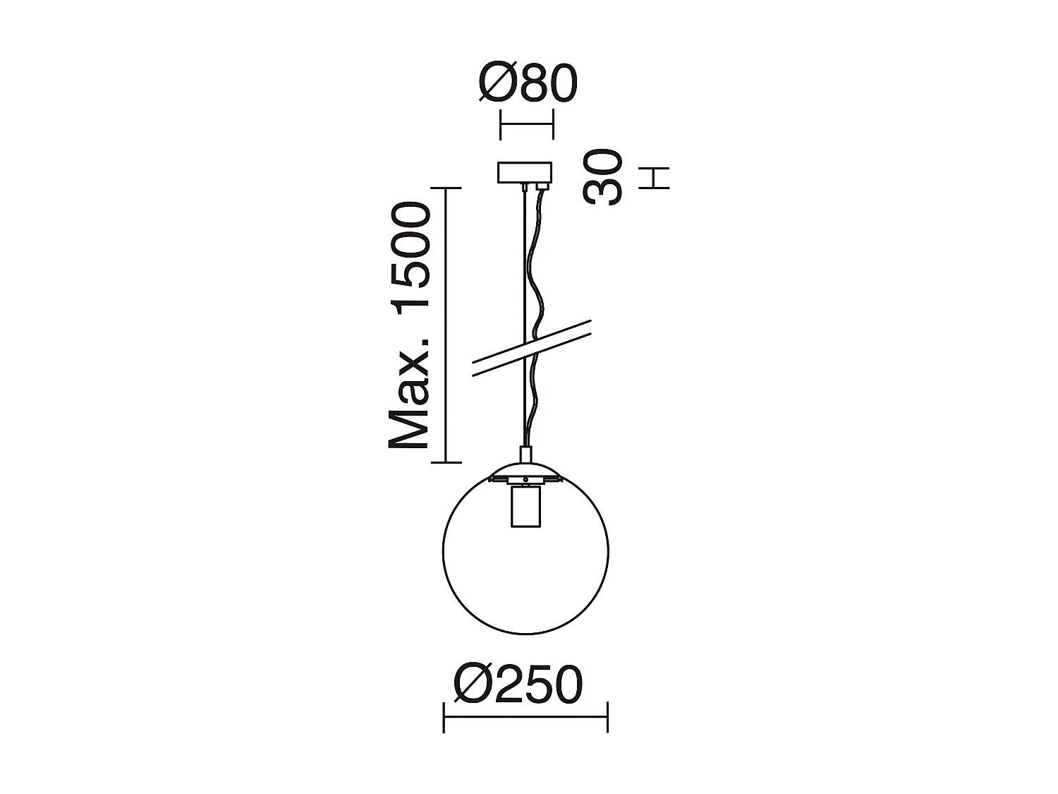 OXY Deckenleuchte im klassischen und zeitlosen Stil – D.ø25 cm x H. 150 cm – E27 40W – transparente Kugel ø25 cm – Stahl und Chrom
