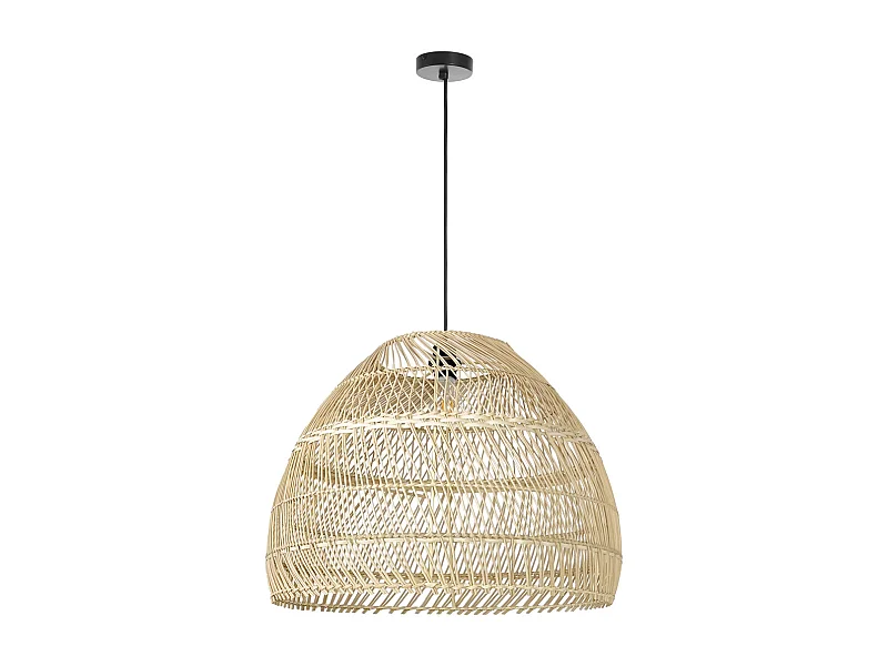 Lámpara de techo VIETNAM estilo escandinavo - D. 40 x Alt. 130 cm - acero y fibra natural - negro y mimbre claro - IP20- E27 - 15W - interior