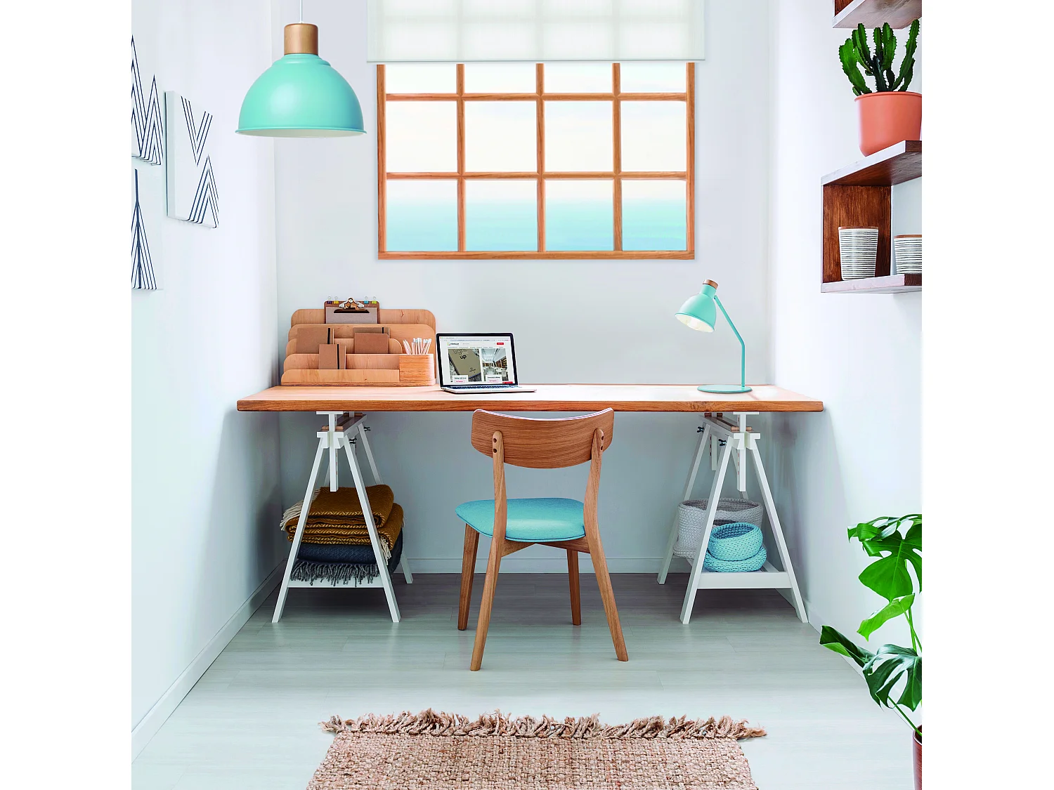 Valan Lampada da soffitto classica, moderna-h.100cm-e27 60w-acciaio, legno-ip20-60º-blu