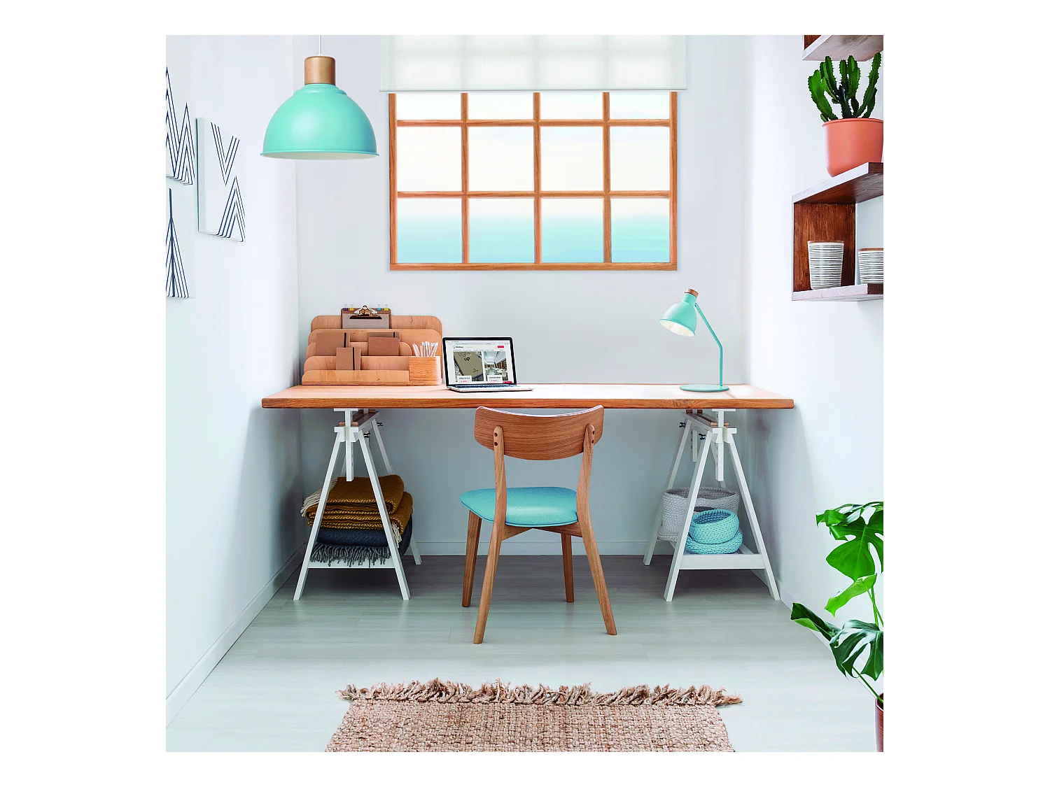 Valan Plafonnier classique, moderne-h100cm-e27 60w-acier, bois-ip20 -60º-bleu