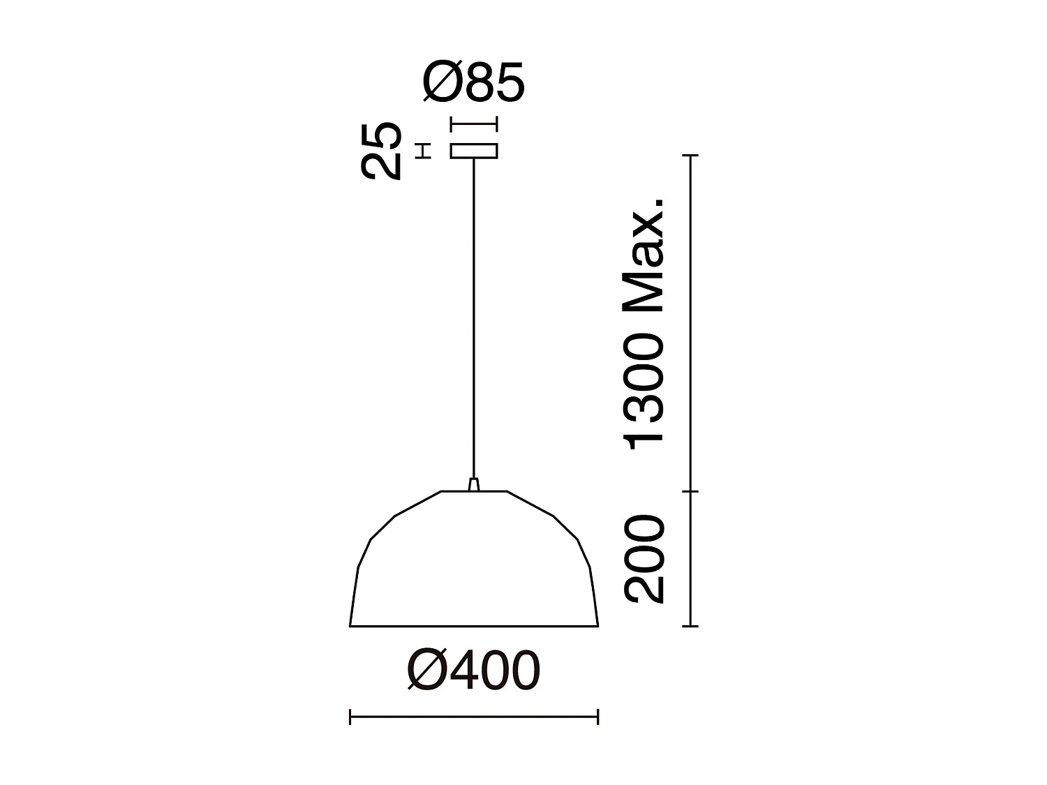 MOLN moderne stijl plafondlamp - E27 15W - lampenkap ø40 cm - H 130 cm - IP20 - staal en wit