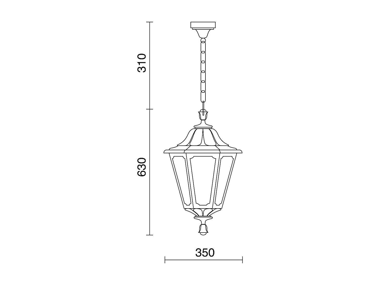 Plafonnier Indura big 6 classic-h 94 cm-e27 42w-resine-IP55-noir