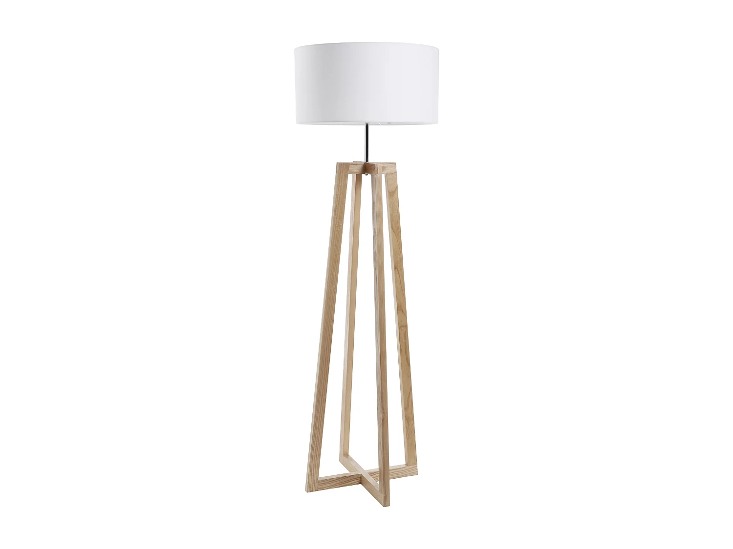 KARA vloerlamp moderne en klassieke stijl -Alt. 158 cm x D. ø45 cm - E27 60W - 2 m kabel - aan&uit - IP20 - hout - staal en wit katoen