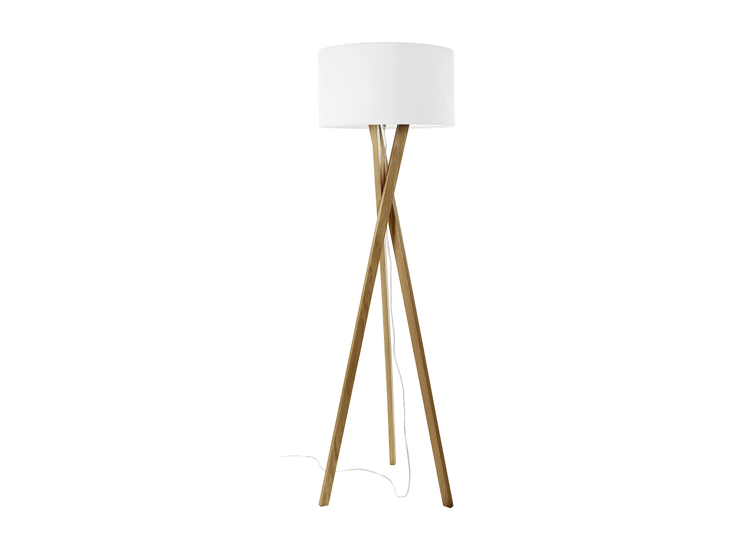 Lámpara de pie WOOD estilo clásico - Alt. 160 cm - E27 60W -  cable 2 metros - on&off - madera de haya - pantalla ø45 cm - algodón blanco