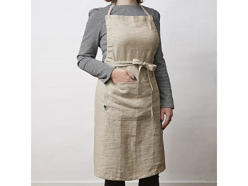 Tablier 70 x 85 cm en lin lavé sable avec lanière ajustable - LUISA