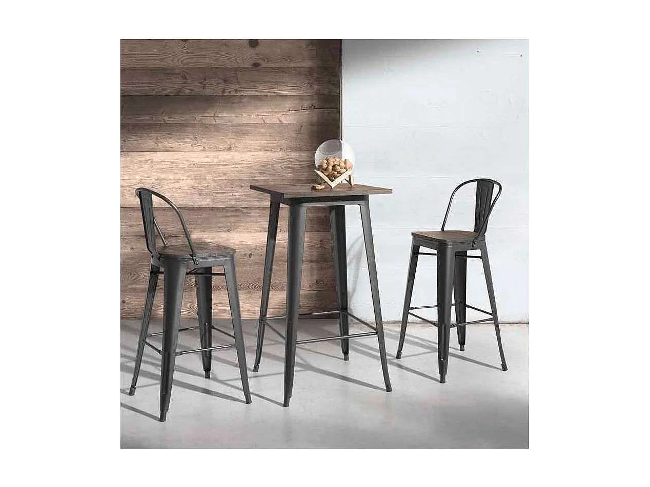 Mesa alta de bar pie metálico grafito tapa nogal 106 cm(alto) 60 cm(ancho)60 cm(fondo).
