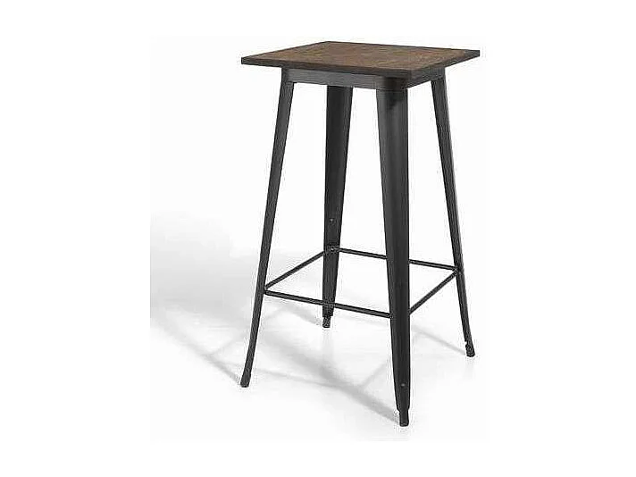 Mesa alta de bar pie metálico grafito tapa nogal 106 cm(alto) 60 cm(ancho)60 cm(fondo).