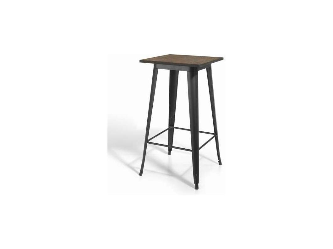 Mesa alta de bar pie metálico grafito tapa nogal 106 cm(alto) 60 cm(ancho)60 cm(fondo).