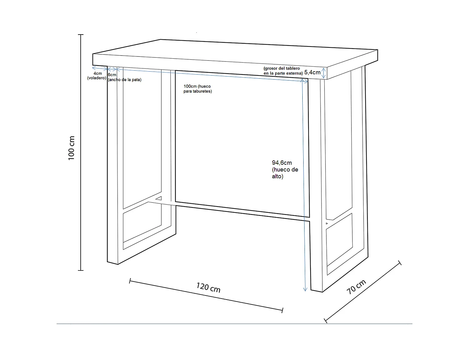 Mesa Alta Bar loft roble nordish/negro, 100 cm(alto)120 cm(ancho)70 cm(largo)