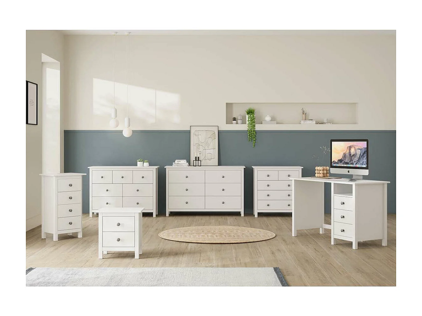 Cómoda 6 cajones modelo Bella acabado blanco, 130 cm(ancho) 80 cm(altura) 45 cm(fondo)