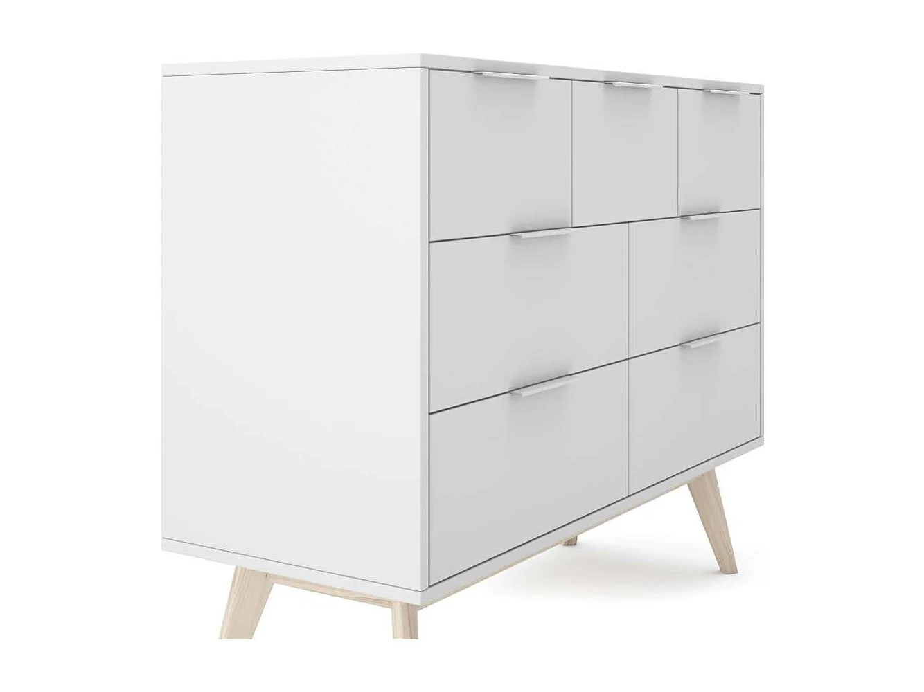 Cómoda 7 cajones Campos acabado blanco/blanco cera, 83cm(alto) 120cm(ancho) 40cm(largo)