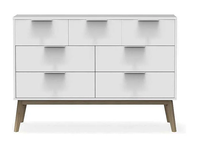 Cómoda 7 cajones Campos acabado blanco/blanco cera, 83cm(alto) 120cm(ancho) 40cm(largo)