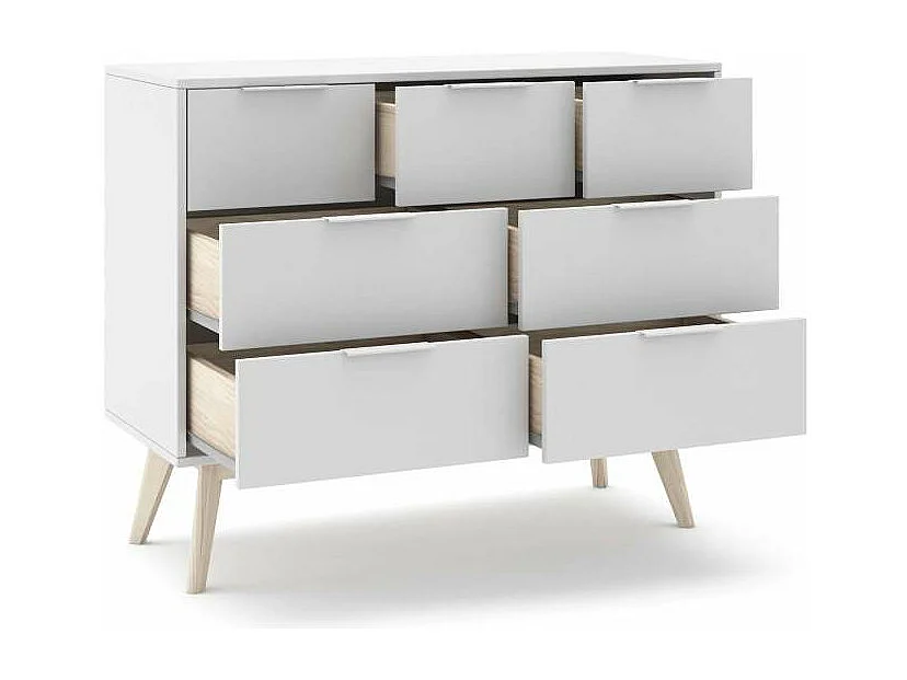 Cómoda 7 cajones Campos acabado blanco/blanco cera, 83cm(alto) 120cm(ancho) 40cm(largo)