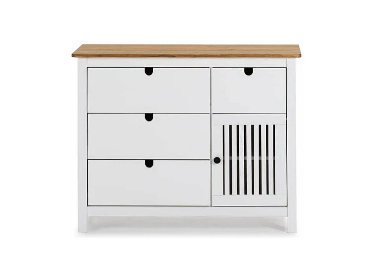 Cómoda 4 cajones 1 puerta acabado blanco modelo Luna, 100 cm(ancho) 80 cm(alto) 40 cm (fo