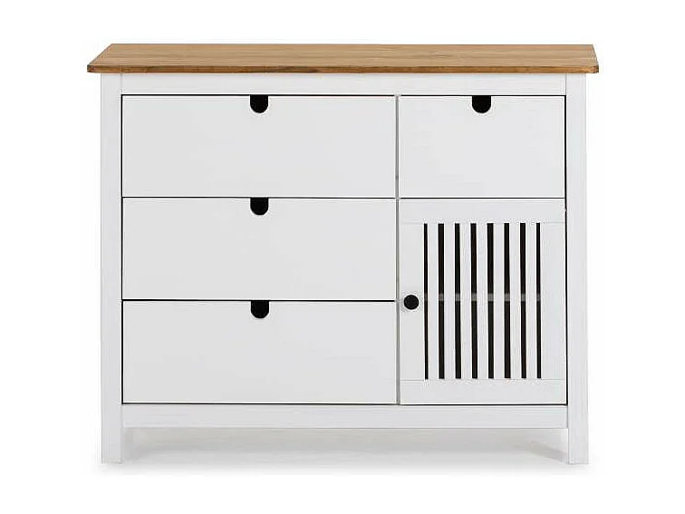 Cómoda 4 cajones 1 puerta acabado blanco modelo Luna, 100 cm(ancho) 80 cm(alto) 40 cm (fo