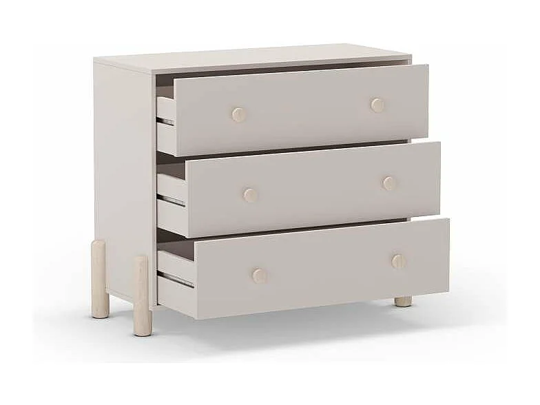 Cómoda 3 cajones Emma acabado blanco/cera blanco, 80cm(alto) 90cm(ancho) 40cm(largo)