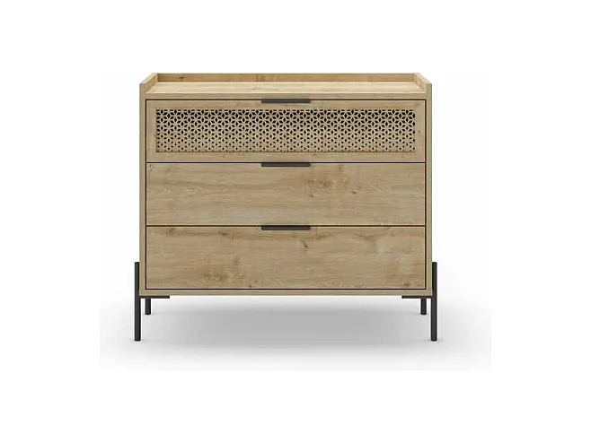 Cómoda para dormitorio modelo India 3 cajones acabado roble/negro, 90cm(ancho) 80cm(alto)