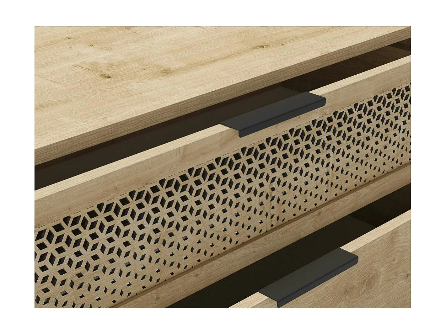 Cómoda para dormitorio modelo India 3 cajones acabado roble/negro, 90cm(ancho) 80cm(alto)