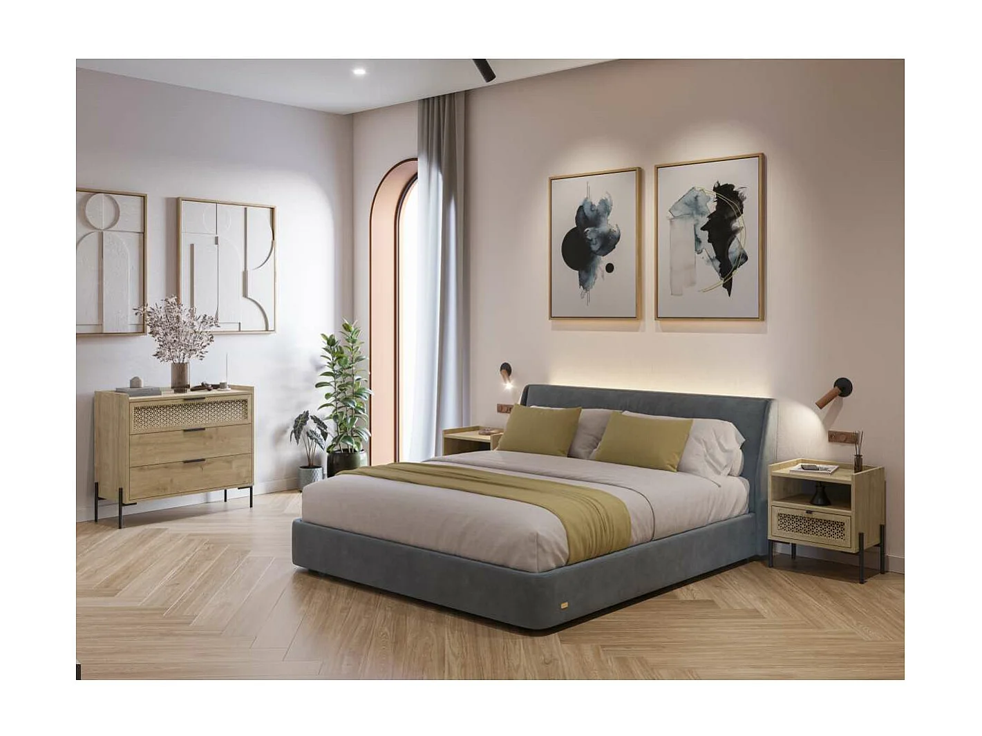 Cómoda para dormitorio modelo India 3 cajones acabado roble/negro, 90cm(ancho) 80cm(alto)