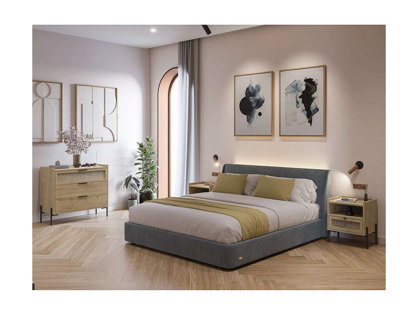 Cómoda para dormitorio modelo India 3 cajones acabado roble/negro, 90cm(ancho) 80cm(alto)