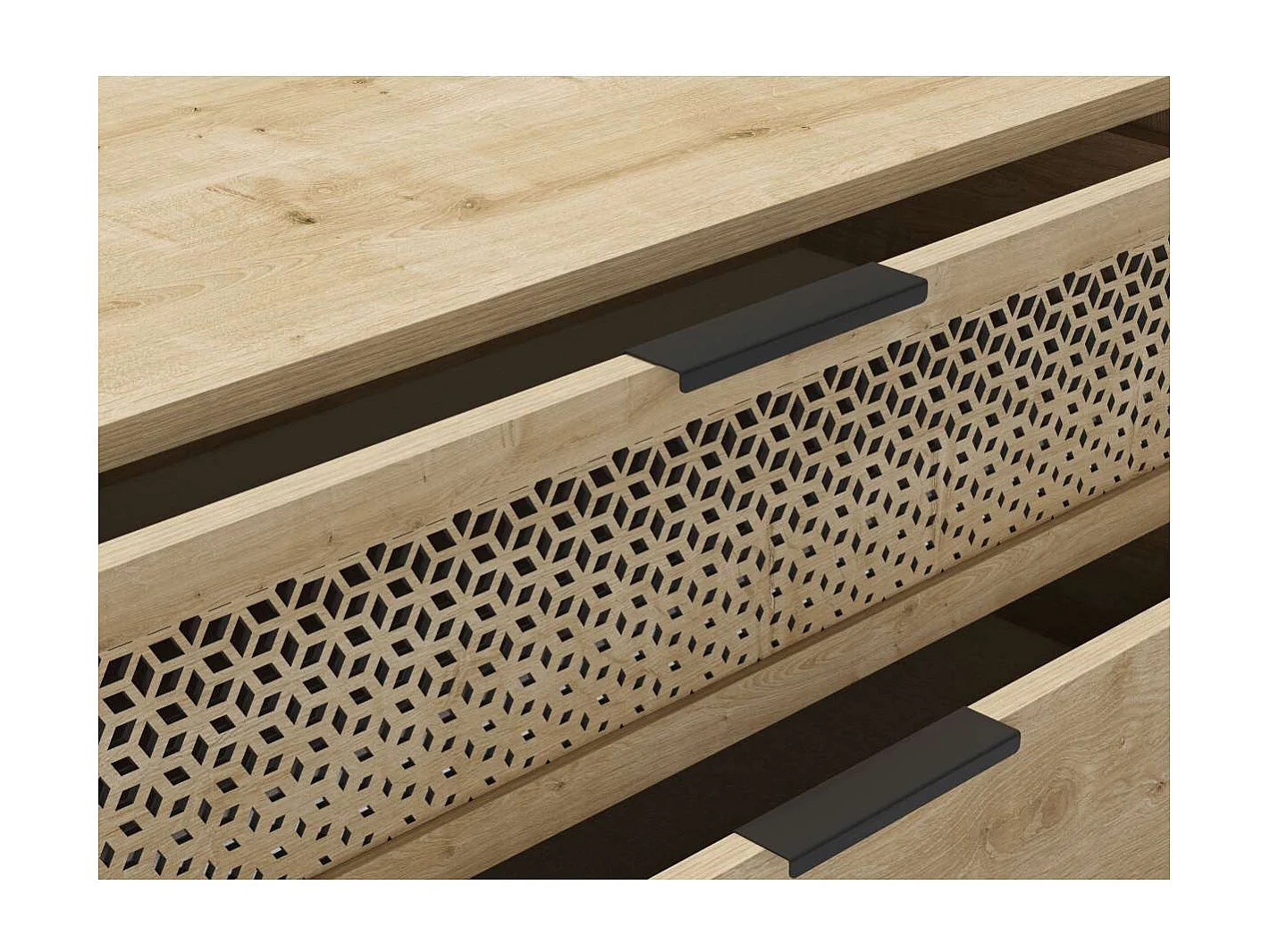 Cómoda para dormitorio modelo India 3 cajones acabado roble/negro, 90cm(ancho) 80cm(alto)