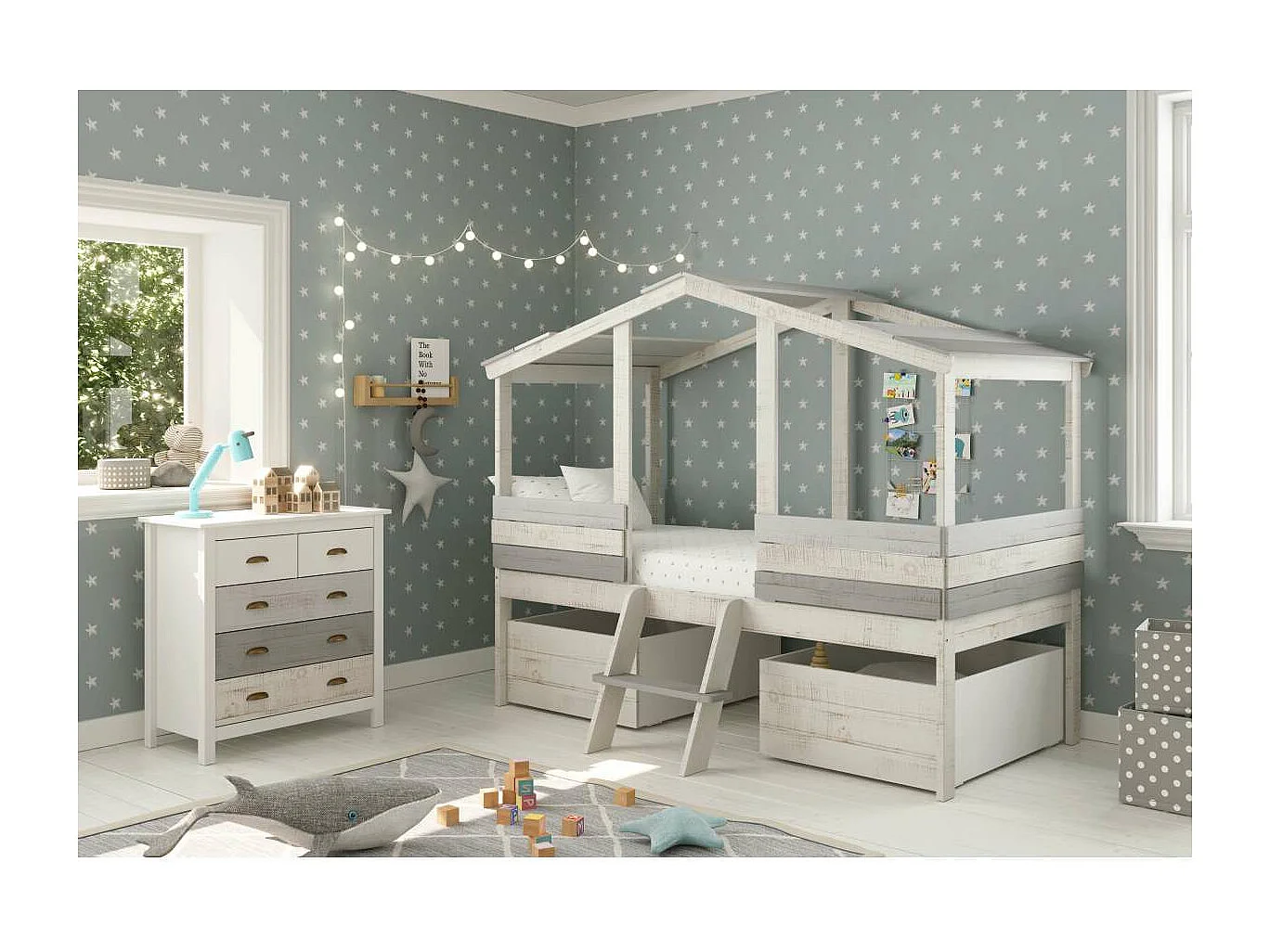 Cómoda modelo Amor 5 cajones acabado multicolor, 79 cm (Ancho) 40cm (Fondo) 80 cm (Alto