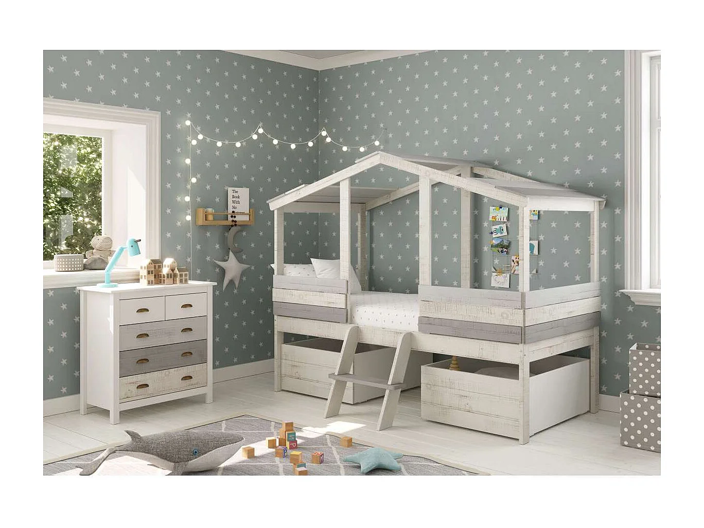 Cómoda modelo Amor 5 cajones acabado multicolor, 79 cm (Ancho) 40cm (Fondo) 80 cm (Alto