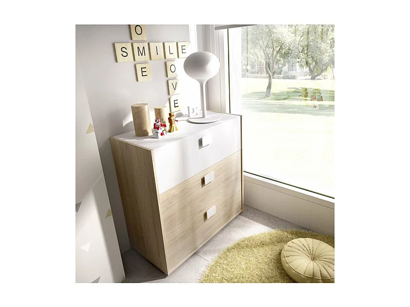 Comoda Santisteban 3 cajones en acabado natural/blanco 81 cm(alto)80 cm(ancho)43 cm(largo)