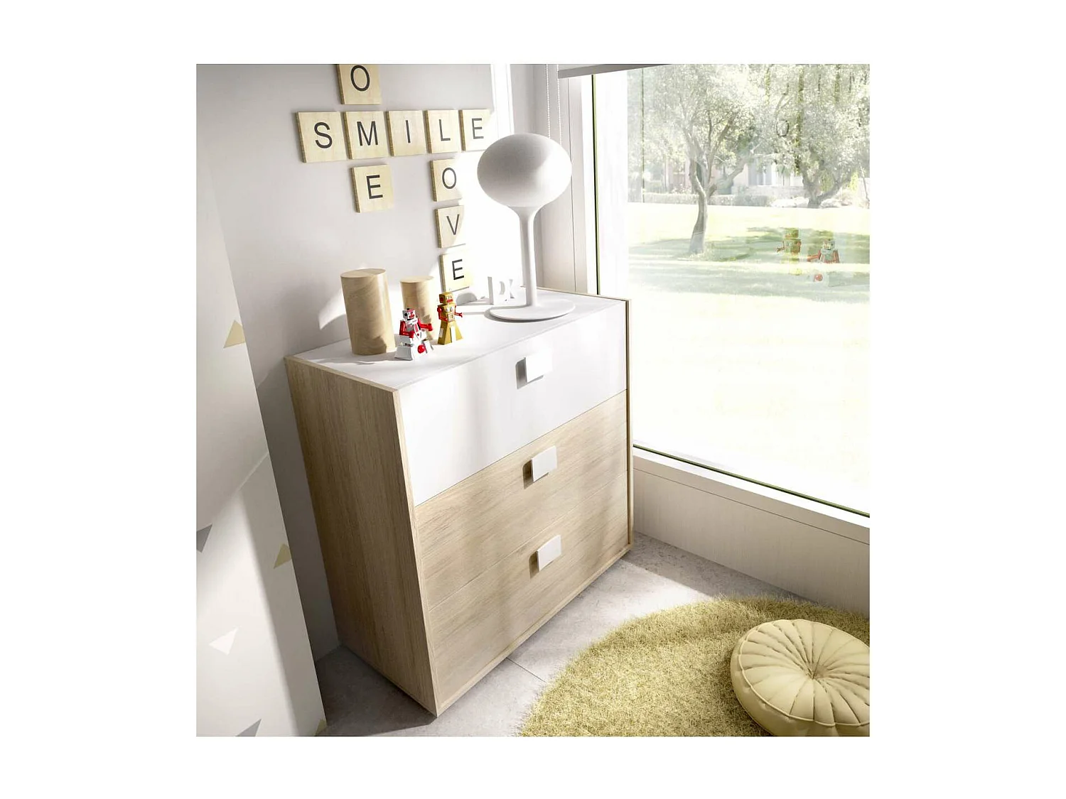 Comoda Santisteban 3 cajones en acabado natural/blanco 81 cm(alto)80 cm(ancho)43 cm(largo)