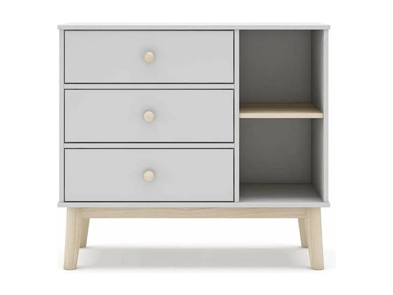 Cómoda 3 cajones 2 huecos Dylan acabado blanco/cera blanco, 81cm(alto) 90cm(ancho) 40cm(l