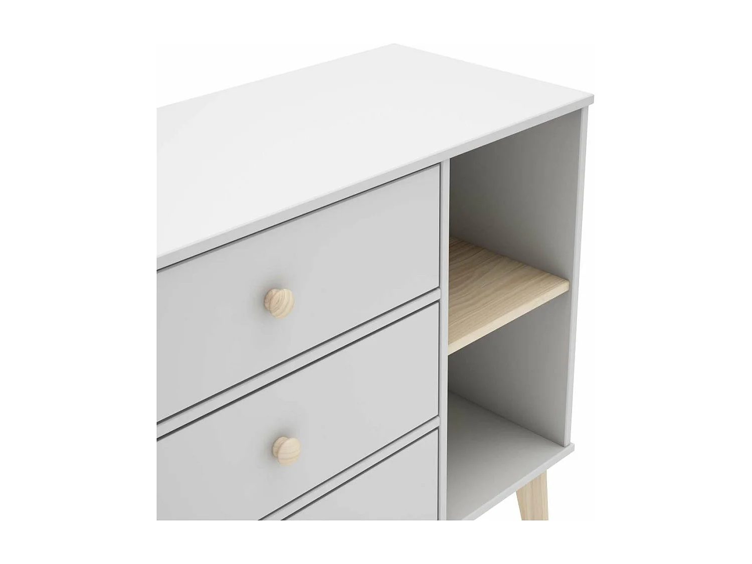 Cómoda 3 cajones 2 huecos Dylan acabado blanco/cera blanco, 81cm(alto) 90cm(ancho) 40cm(l