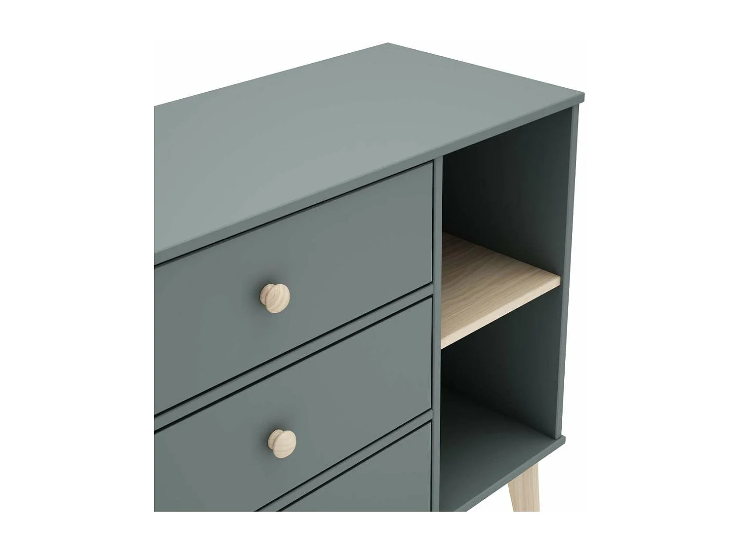 Cómoda 3 cajones 2 huecos Dylan acabado verde kaki/cera blanco, 81cm(alto) 90cm(ancho) 40