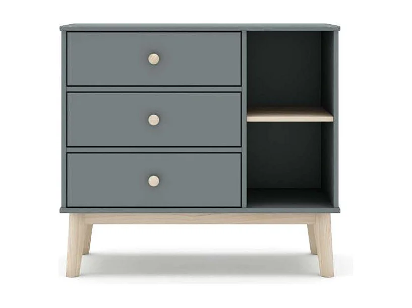 Cómoda 3 cajones 2 huecos Dylan acabado verde kaki/cera blanco, 81cm(alto) 90cm(ancho) 40