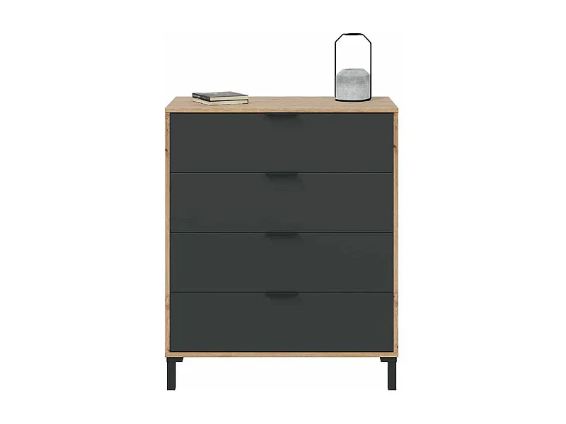 Cómoda con 4 Cajones para Dormitorio Luz en Color roble nodi/ antracita, 77,5cm(Ancho) 94