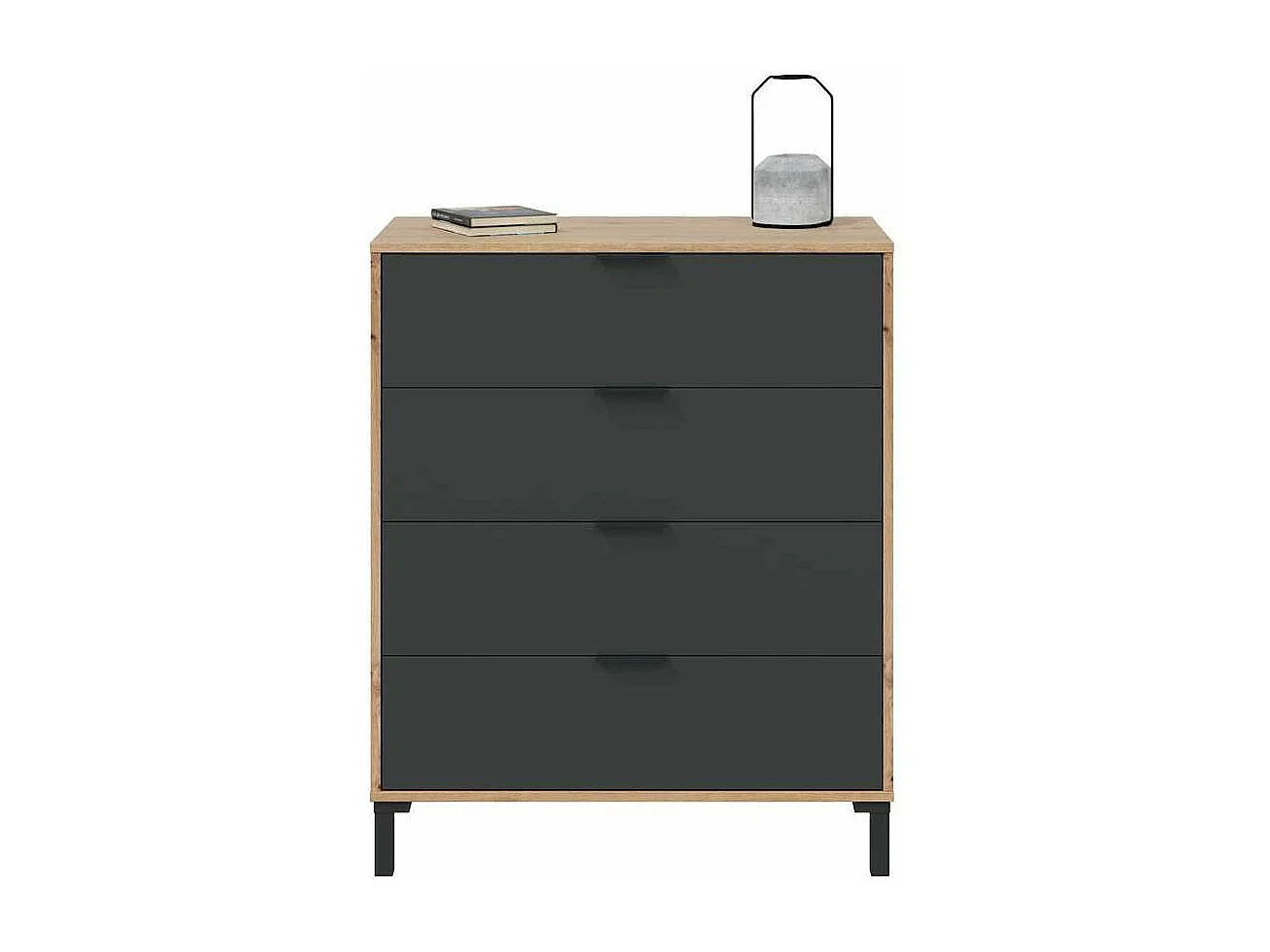 Cómoda con 4 Cajones para Dormitorio Luz en Color roble nodi/ antracita, 77,5cm(Ancho) 94