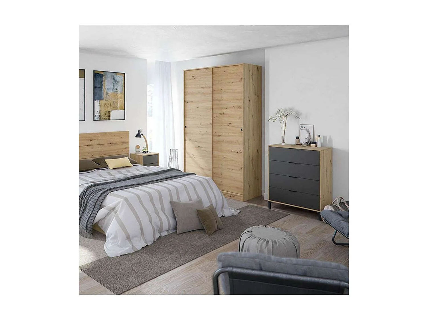 Cómoda con 4 Cajones para Dormitorio Luz en Color roble nodi/ antracita, 77,5cm(Ancho) 94