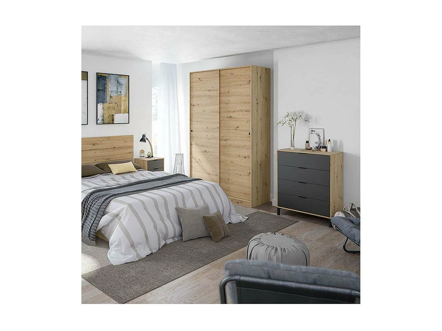 Cómoda con 4 Cajones para Dormitorio Luz en Color roble nodi/ antracita, 77,5cm(Ancho) 94