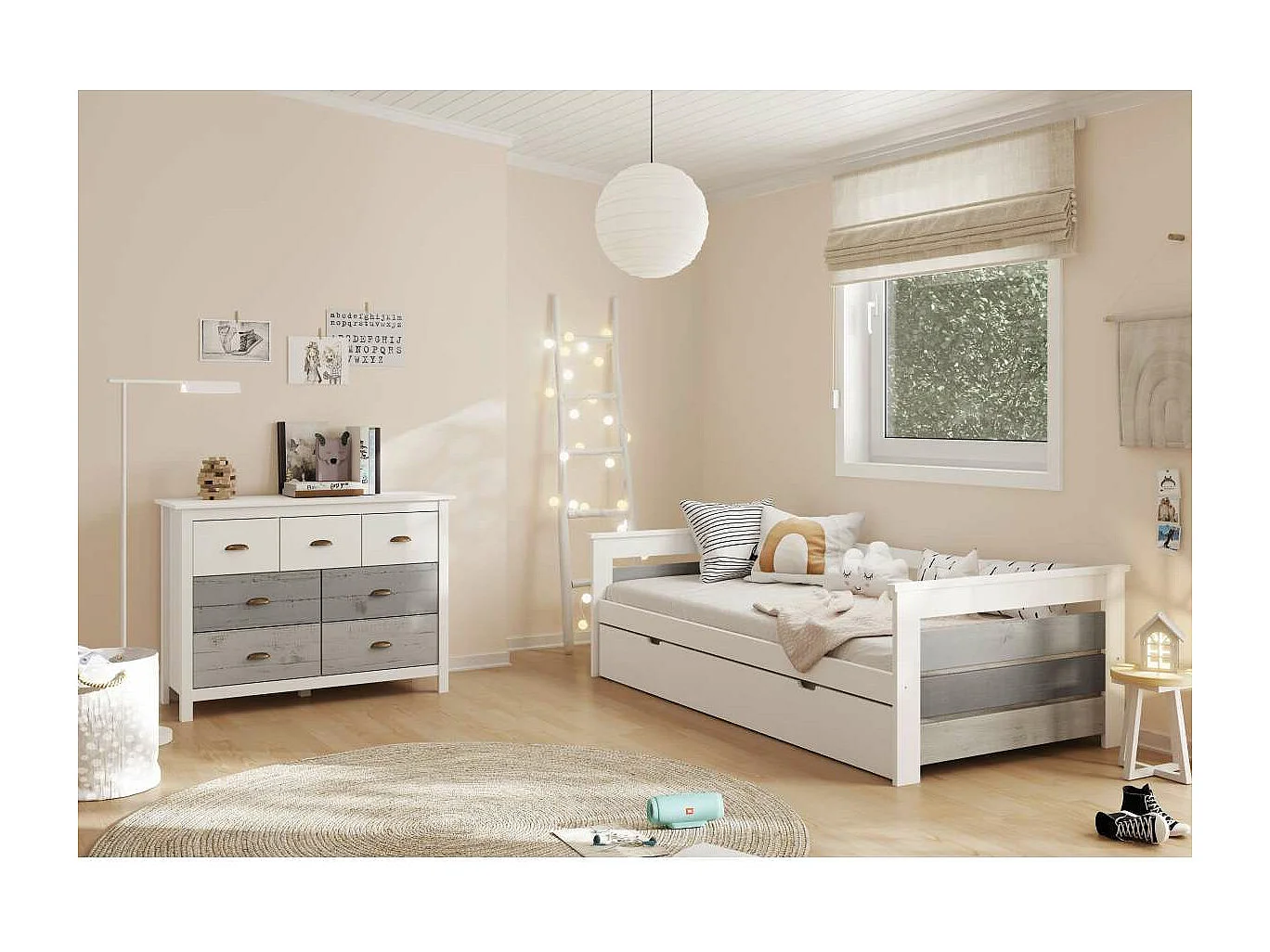 Cómoda modelo Amor 7 cajones acabado multicolor, 110cm(Ancho) 40cm(Fondo) 80cm(Alto