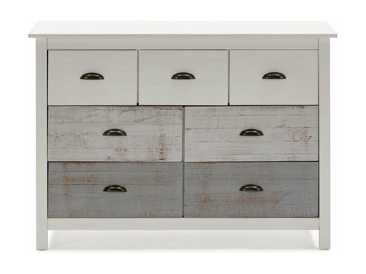 Cómoda modelo Amor 7 cajones acabado multicolor, 110cm(Ancho) 40cm(Fondo) 80cm(Alto