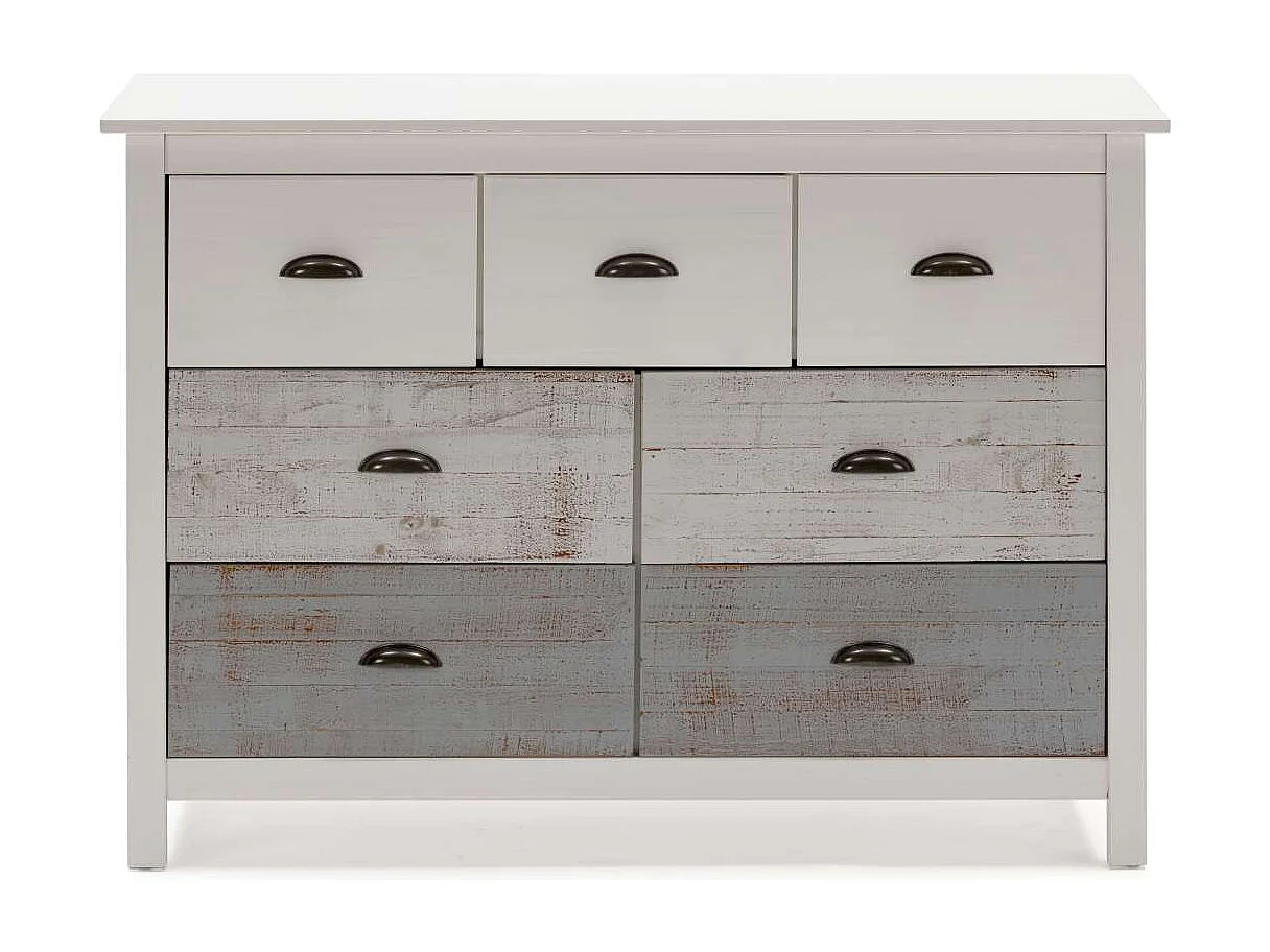 Cómoda modelo Amor 7 cajones acabado multicolor, 110cm(Ancho) 40cm(Fondo) 80cm(Alto