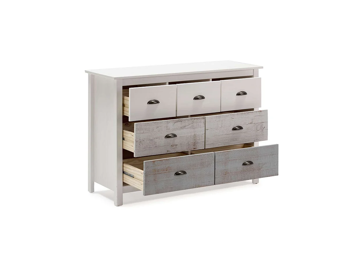 Cómoda modelo Amor 7 cajones acabado multicolor, 110cm(Ancho) 40cm(Fondo) 80cm(Alto