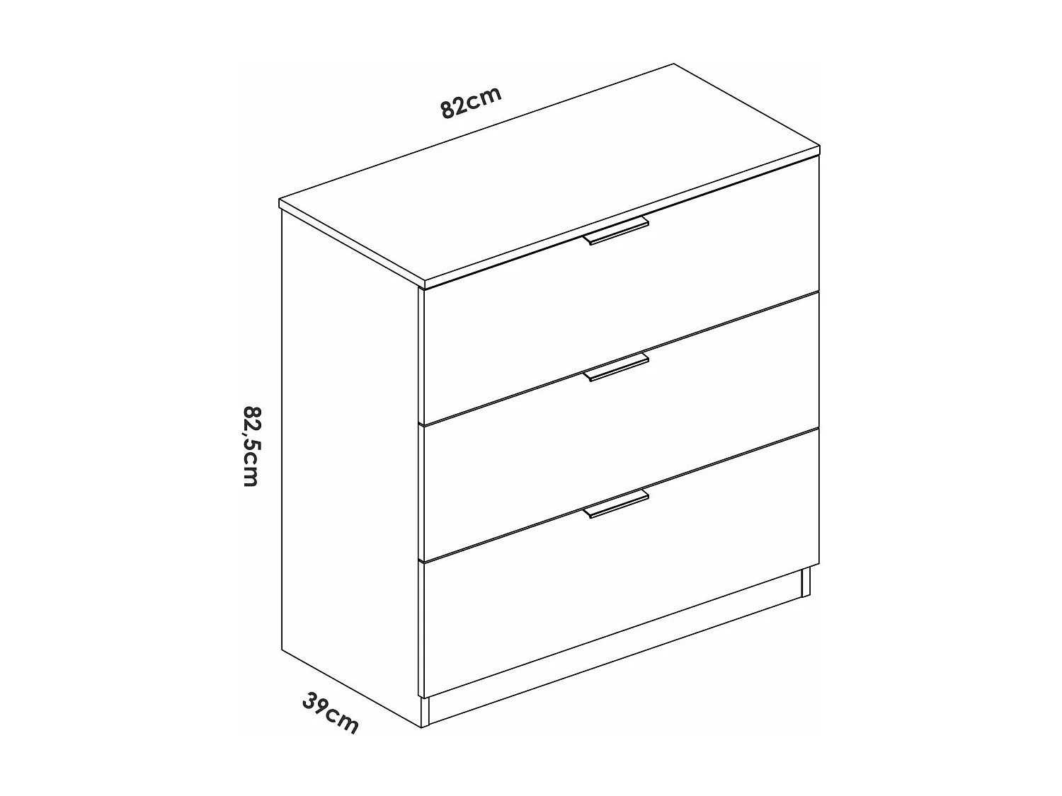 Cómoda 3 cajones acabado blanco, 82.5cm(alto) 82cm(ancho) 39cm(largo)